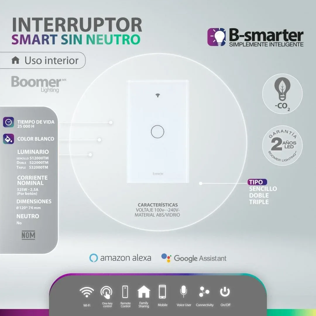 Interruptor wifi inteligente sin neutro 1 botón negro, Smart